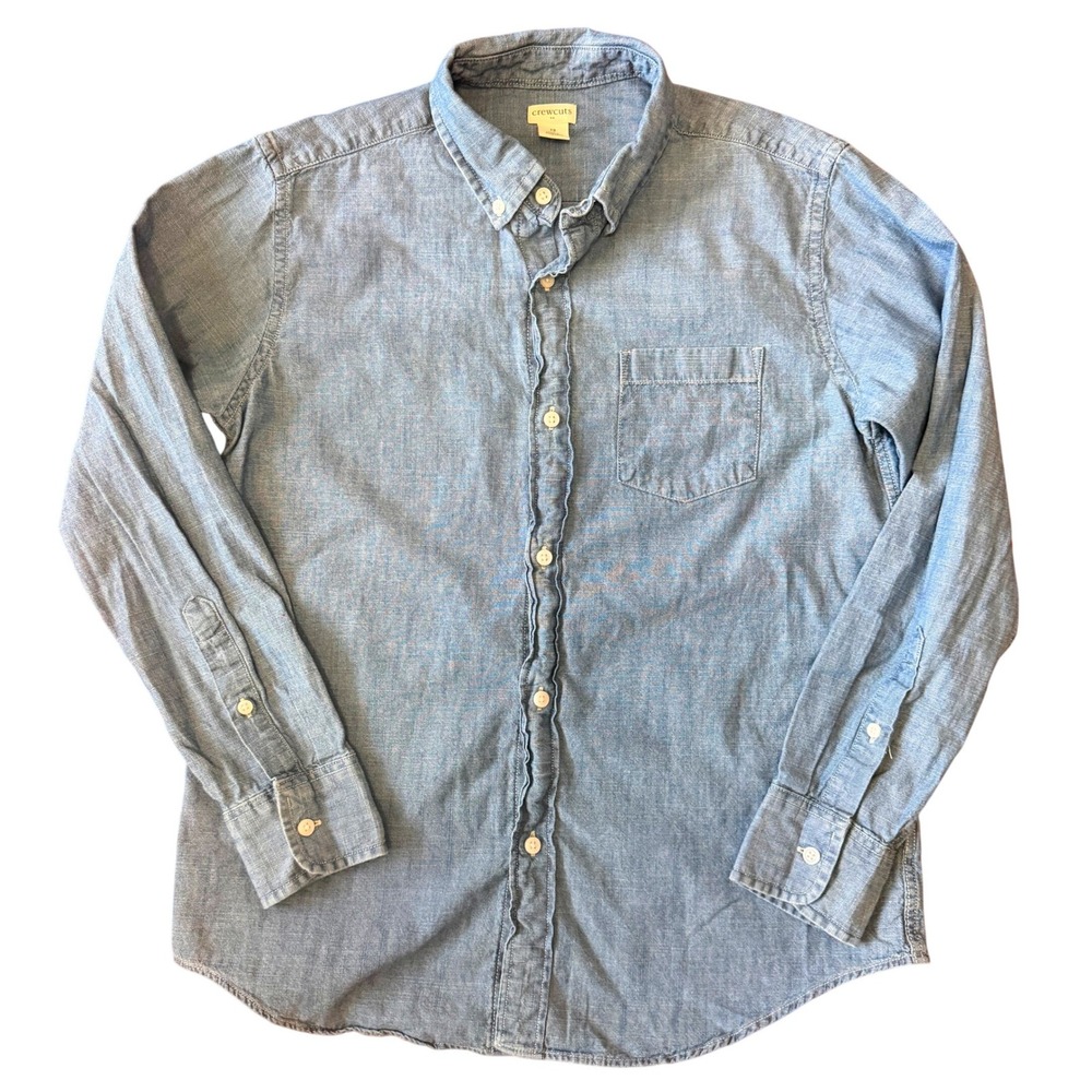 Crewcuts Button Down Shirt Boys 12 Blue Chambray Preppy Classic Western